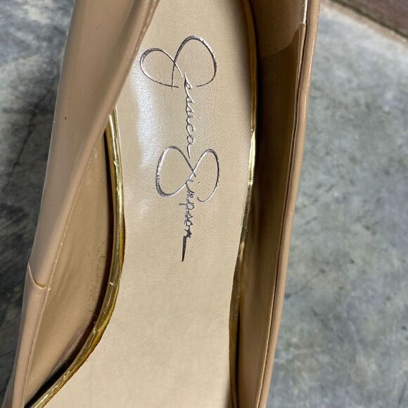 Jessica Simpson Taupe Peep Toe Platform Stiletto Heels Size 8 - Picture 7 of 8